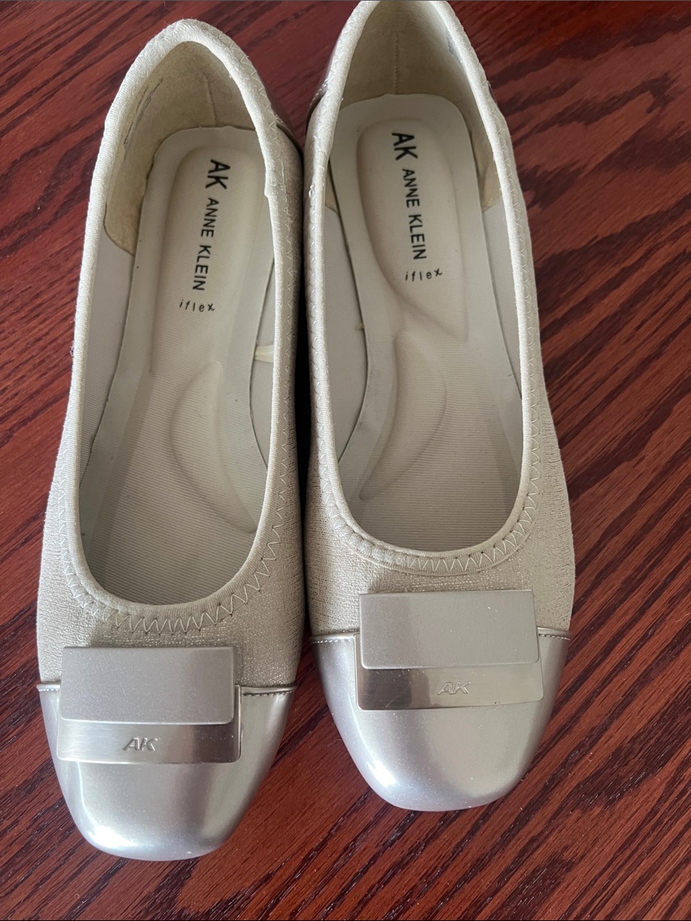 Anne Klein Champagne Metallic Accent Ballet Flats